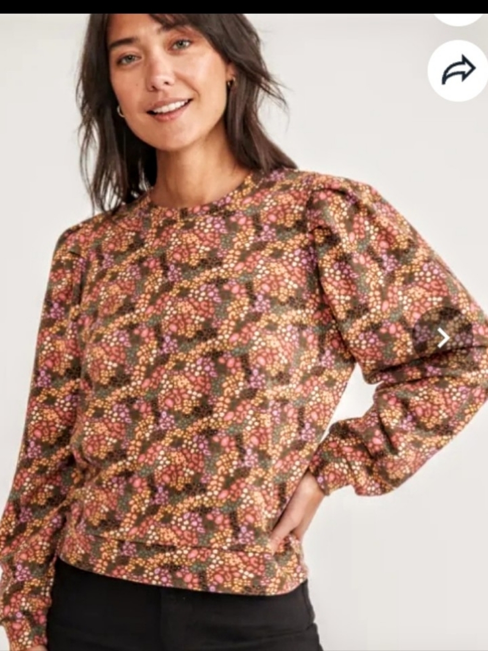 Marine Layer Enya Organic Cotton Blend Puff Sleeve Floral Sweatshirt sz S